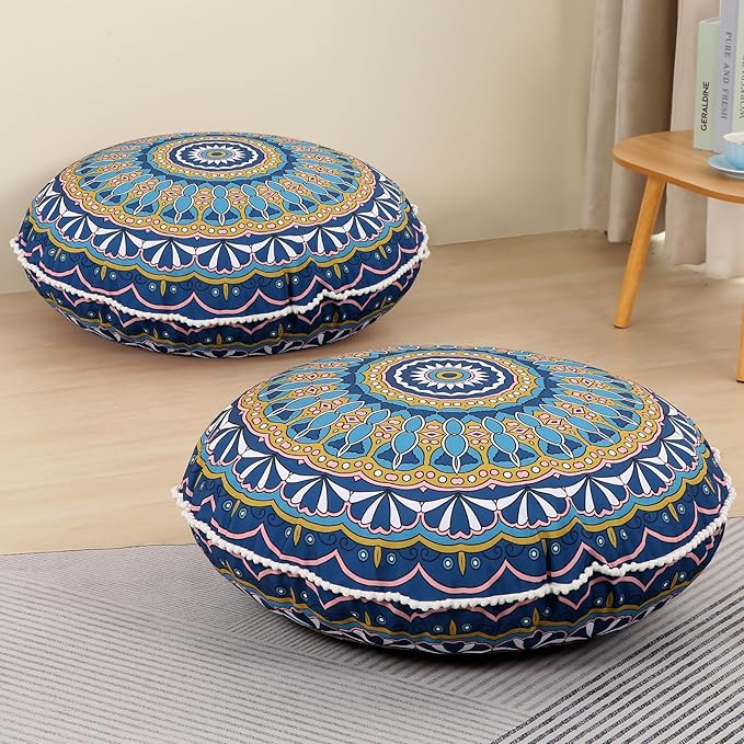 32 inches Meditation Floor Cushion for Adults, 2 Pack Round Large Thick Floor Pillow, Memory Foam Filling, Green