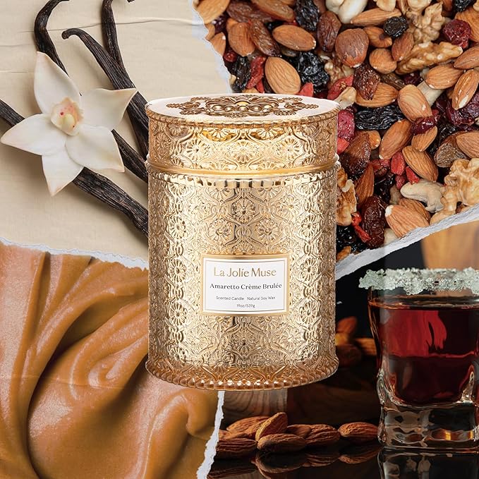 LA JOLIE MUSE Fall Candle | Amaretto Crème Brûlée – Almond Liqueur, Dry Fruit & Caramel | 19 oz Wooden Wick Candle | 90 Hours Clean Burn | Luxury Candles for Self-Care & Gifting - Bloomnest