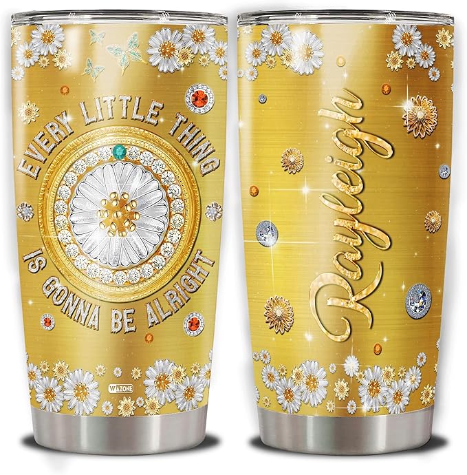 WAZONE Personalized Hippie Tumbler Cup Custom Name Everything Is Gonna Be Alright Jewelry Style Stainless Steel Insulated Travel Mug 20oz 30oz Christmas Birthday Gift For Girl Women - Bloomnest