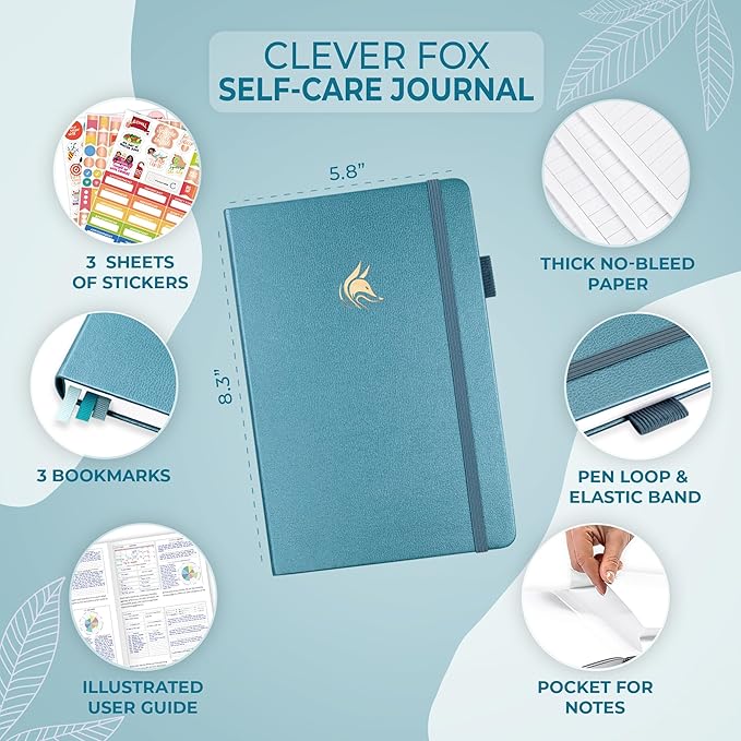 Clever Fox Self-Care Journal – Daily Reflection Notebook – Mental Health & Personal Development Planner, Meditation & Mood Log, A5 (Aquamarine) - Bloomnest
