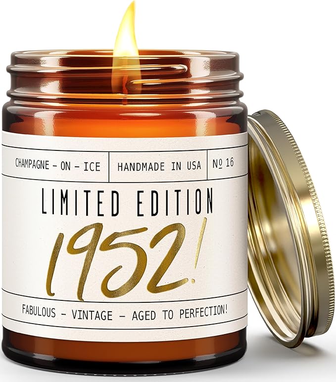 73rd Birthday Gifts for Women - 'Limited Edition 1952' Soy Candle, w/Champagne on Ice I 73 Birthday Gifts for Women I 73rd Birthday Gift for Her Ideas I 9oz Reusable Jar, 50Hr Burn, Made in USA - Bloomnest