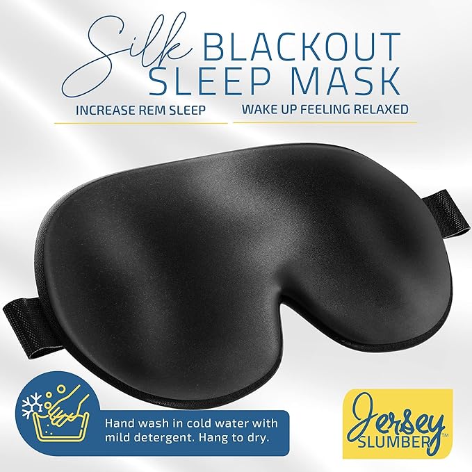 100% Silk Sleep Mask for A Full Night's Sleep | Comfortable & Super Soft Eye Mask with Adjustable Strap | Works with Every Nap Position | Best Sleeping Aid/Blindfold/Gift, Blocks Light Jersey Slumber - Bloomnest