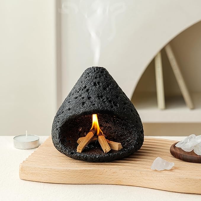 Palo Santo Holder, Modern Incense Burner for Sage, Palo Santo Sticks and Cones Burning, Mini Fireplace Chimney Smudge Bowl for Yoga, Meditation and Energy Cleansing Aromatic Home Decor Bloomnest