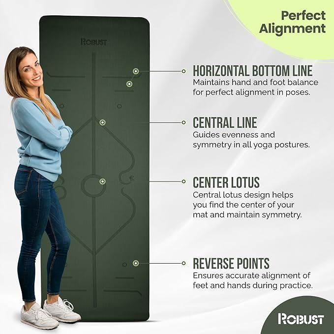 Robust Non-Slip Yoga Mat with Strap, 1/4" Thick TPE Eco-Friendly Workout Mat for Yoga with Position Lines and Texture Surface, Gym Mat for Women, Men, Pilates and Exercises Anti-Tear Sweat-Proof Exercise Mat - Bloomnest