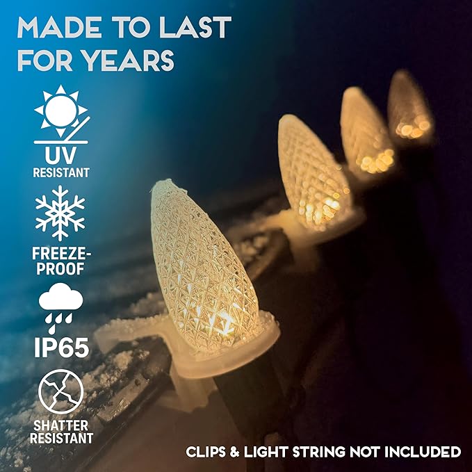 HLO Lighting Set of 500 Sun Warm White C9 Faceted LED Christmas Light Bulbs for Indoor & Outdoor Use | Durable Replacement Bulb - Bloomnest