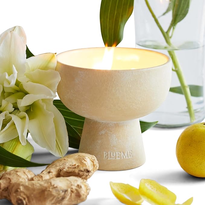 BLUEME Happiness - Yuzu & Ginger, Luxury Candle w/Essential Oils, 3 Wick, Hand-Poured Soy, Cotton Wick, Ceramic - Bloomnest
