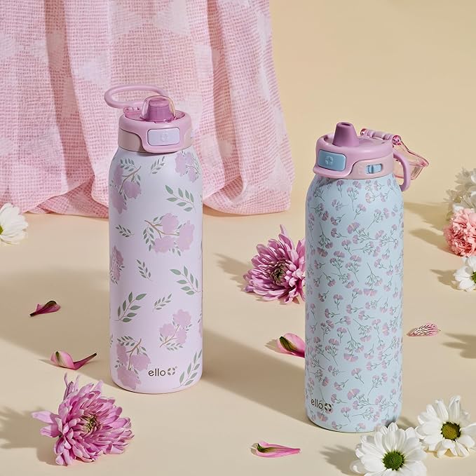 Ello Pop & Fill Insulated Stainless Steel Water Bottle with Quick Fill Lid, Leakproof Locking, Sip or Chug Spout, BPA-Free, Double Wall Vacuum Insulated for Sports, Travel & School- 22oz / 32oz / 40oz Ello