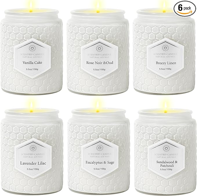6 Pack Aromatherapy Candles for Home Scented, Gifts Set for Women, Natural Soy Wax Jar, 33 oz 240 Hour Long Lasting, for Birthday, Valentine's Day, White - Bloomnest