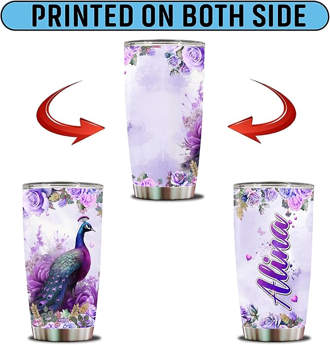Personalized Peacock Tumbler Customized Name Peafowls Water Bottle Mugs Gift For Women Fan Custom Bird Lovers Mug 20oz Birthday Christmas Valentine Day Insulated Stainless Steel Coffee Cup with - Bloomnest