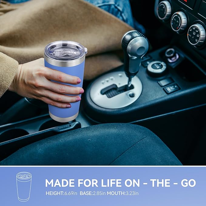 20 oz Tumbler Stainless Steel Tumblers Bulk with Lid Double Wall Insulated Coffee Tumbler Cups for Hot & Cold Drinks Powder Coated Travel Coffee Tumbler Mug Metal (Azure, 6 pack) - Bloomnest
