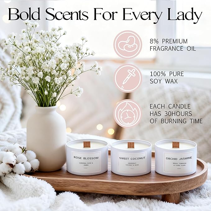 Luxury Candle Gift Set for Women – Luxury Candle Box with 3 Scented Soy Candles in Pink Box – Birthday, Housewarming, Valentine’s & Galentine’s Gift - Bloomnest