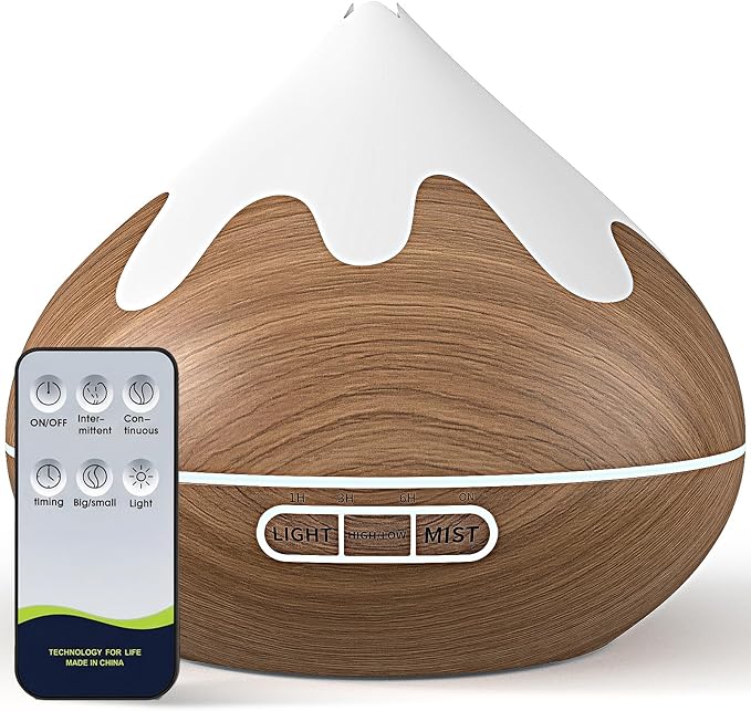500ML Essential Oil Diffuser, Ultrasonic Aromatherapy Diffuser with Remote Control, Air Diffusers for Home Office Room, Fragrance Aroma Diffuser with 7 Color LED & 2 Mist Mode, Mocha Brown - Bloomnest