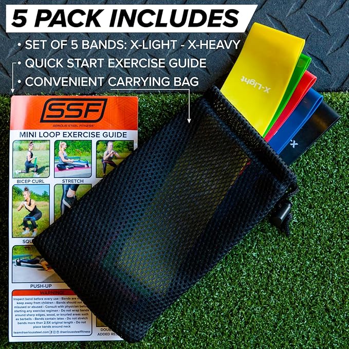 Serious Steel Fitness Mini Resistance Loop Bands | Rehab and Prehab Stretch Bands | 12" Exercise Workout Bands (Sets of 5 Pack and Sets of 10 Pack Trainer Options Available!) - Bloomnest