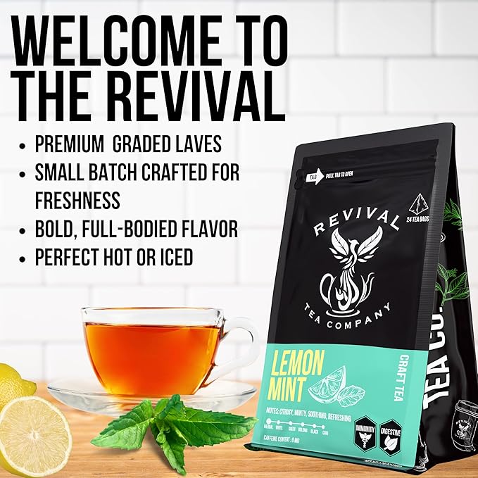 Revival Tea Company Lemont Mint Tea - Herbal Tea Blend of Peppermint, Spearmint and Lemon - Caffeine Free - Loose Leaf 3 Ounces - Bloomnest