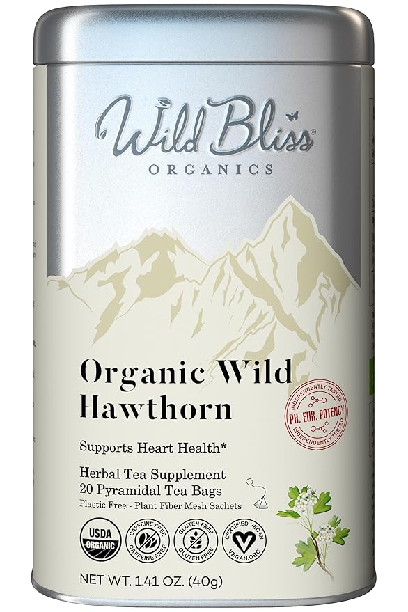 Wild Bliss Organic Wild Hawthorn Leaf and Flower Herbal Tea - Caffeine Free Heart Health Herbal Support - 20 Plant Based Tea Bags - Bloomnest