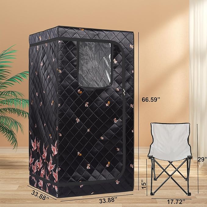 Smartmak Full Size Portable Home Sauna Kit, 1 Person Far Infrared Sauna, Full Body Sauna Tent for Relaxation, with Timer & Temperature Remote Control, Foot Heating Pad,Upgraded Folding Chair - Black Smartmak