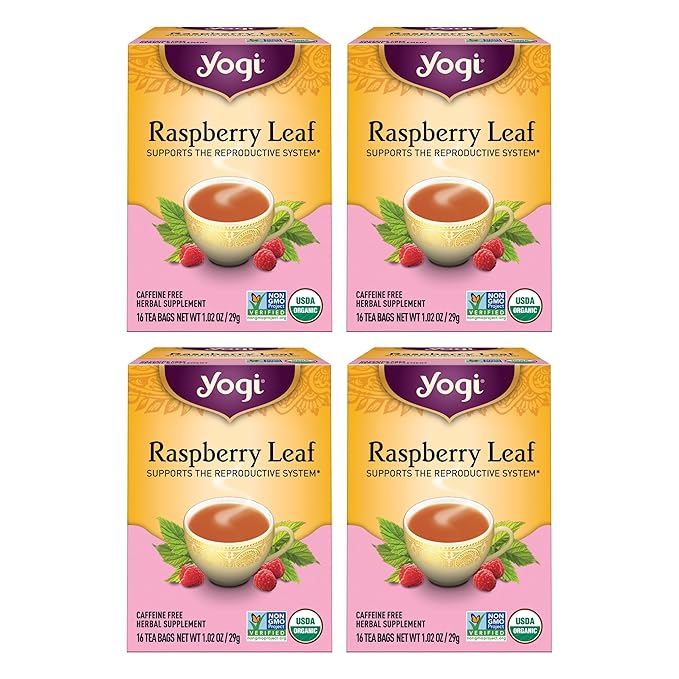 Yogi Tea Organic Raspberry Leaf Tea - 16 Tea Bags per Pack (4 Packs) - Caffeine-Free, Aids Discomfort of Menstruation - Made from Raspberry Leaves - Bloomnest