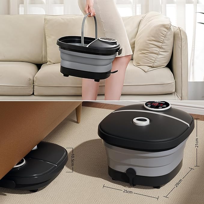 Collapsible Foot Spa Bath with Heat,Foot Massager with Two Side Supports,Leakage Protector,Temperature Control,Bubbles,Red Light,Timer,Feet Spa Tub,Feet Soaker,Gifts (Black) - Bloomnest