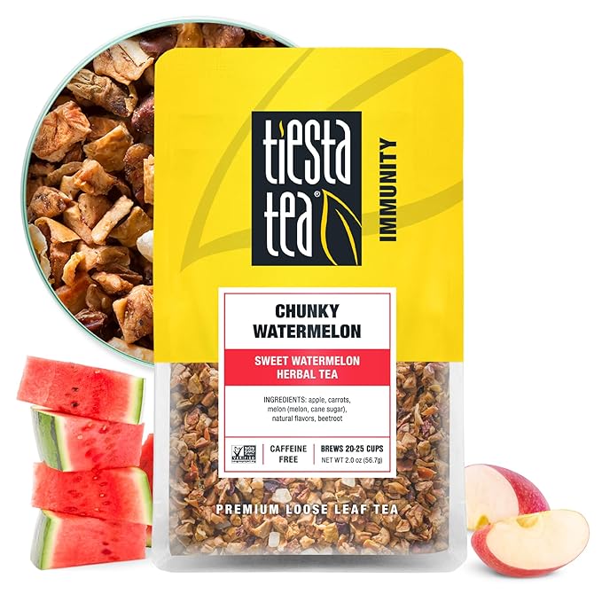 Tiesta Tea - Chunky Watermelon, Loose Leaf, Sweet Watermelon Herbal Tea, Premium Non-Caffeinated Blend, Make Hot or Iced, Brews Up to 25 Cups, 2 Ounce Resealable Pouch - Bloomnest