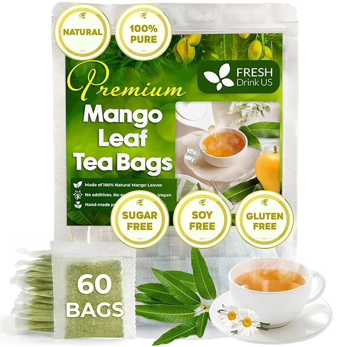 FreshDrinkUS Premium 60 Mango Leaf Tea Bags, 100% Natural & Pure. Loose Leaf Herbal Tea. No Sugar, No Caffeine, No Gluten, Vegan - Bloomnest