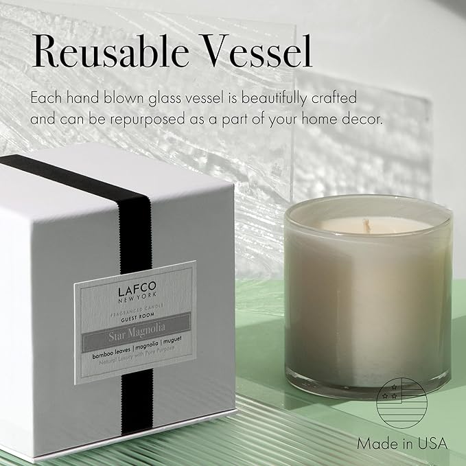 LAFCO New York Signature Candle, Star Magnolia - 15.5 oz - 90-Hour Burn Time - Reusable, Hand Blown Glass Vessel - Made in The USA - Bloomnest