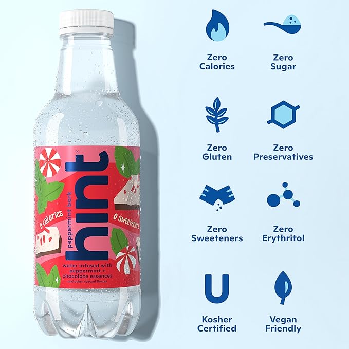 Hint Fruit-Infused Bottled Water, Peppermint Bark- Sugar Free Flavored Water with Zero Calories, Naturally Flavored, and No Artificial Sweeteners - 16 Fl Oz (Pack of 12) - Bloomnest