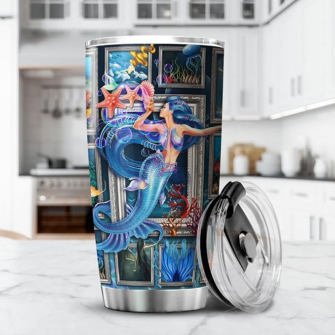 Mermaid Tumbler For Women Stainless Steel Coffee Cup With Lid 20 Oz Ocean Themed Gifts Mermaid Things For Girls Birthday Present Insulated Mug Novelty Mermaids Gift Ideas - Bloomnest