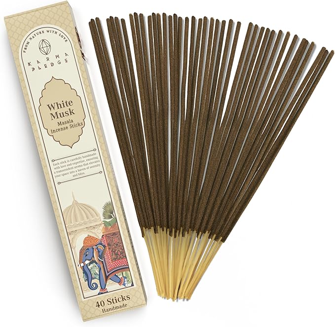 Incense Sticks, White Musk Incense, Made with Natural Ingredients, Hand Rolled Aromatic Masala, 40 Stick Pack, 45-60 Minute Burn Time, Best for Home Fragrance, Meditation, Yoga, Spiritual Healing KARMAPLEDGE