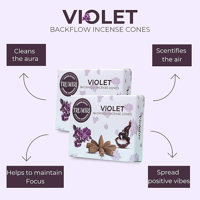 Violet Backflow Incense - 60 Cones, Six Packs of 10, Waterfall Effect