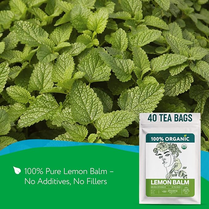 Lemon Balm Tea Organic (40 Tea Bags) - Melissa Tea, Te de Tolonjil – Calming Herbal Infusion for Sleep, Emotional Balance - Bloomnest