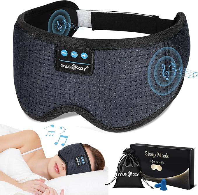 MUSICOZY White Noise Bluetooth Sleep Mask with 8 Soothing Sounds & 3D Wireless Sleep Headphones, Bluetooth Sleeping Headphones for Yoga Travel Office Relaxation, Tech Gadgets Gifts
