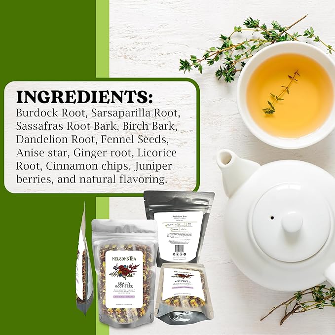 Nelson's Tea Really Root Beer - Caffeine Free Sarsaparilla Root Herbal Loose Leaf Tea; Blend of Flavors like Sarsaparilla, Sassafras Burdock, and More! - (Sample 0.5 Oz) - Bloomnest