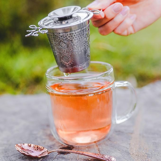 Luxury Tea Strainer Set - Stainless Steel Infuser with Diamond Patterns, Crystal Accent Chain, Fine Mesh Filter & Ergonomic Handle for Loose Leaf Tea - Bloomnest