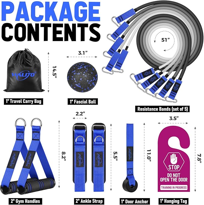 WALITO Resistance Bands Set - Exercise Bands with Handles, Door Anchor, Legs Ankle Straps, for Heavy Resistance Training, Physical Therapy, Muscle Training, Yoga, Home Workouts, Gym - Bloomnest
