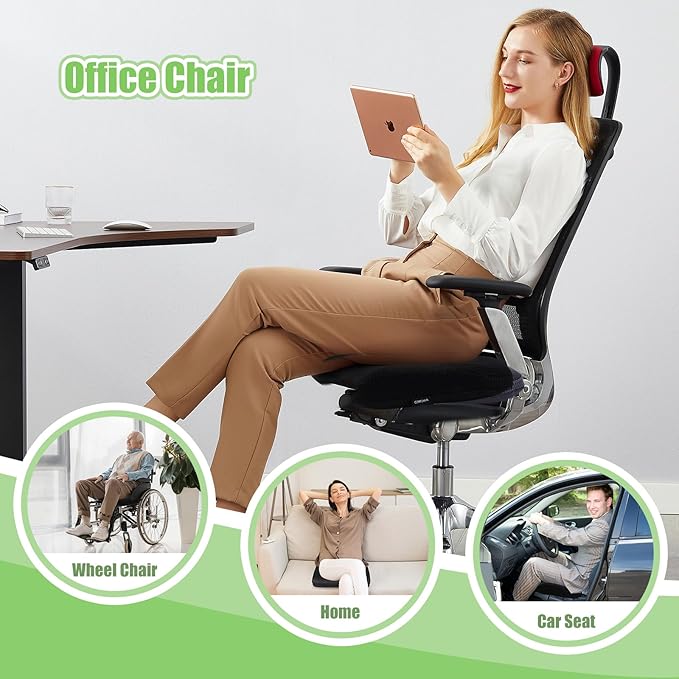 Air Fiber Office Chair Cushion - Ergonomic Seat Cushion for Orthopedic Coccyx, Relief Hip & Back Support - Doctor Recommended Cushion for Long Sitting Worker Driver & Handicapped (Black) - Bloomnest