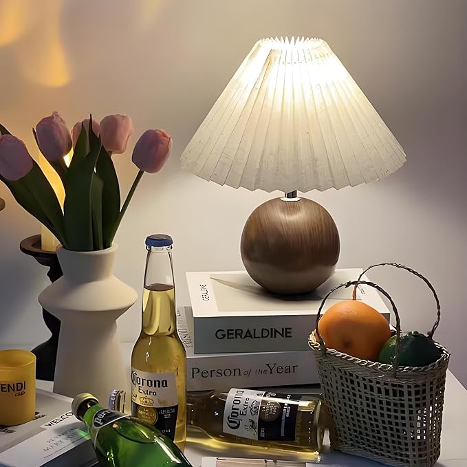 Ceramic Table Lamp for Bedroom, Small Space Pleated Cute Bedside Table Lamp with Switch, Night Light, Decor Desk Lamps for Living Room, Kids Room, Dorm, Office, Nursery with E26 LED Bulb - Bloomnest