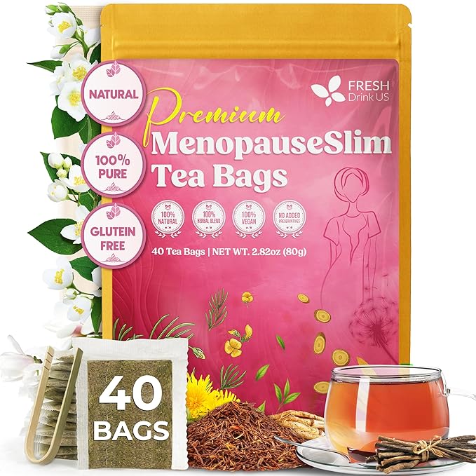 FreshDrinkUS, MenopauseSlim 40 Tea Bags – Herbal Blend with Rooibos, Dandelion Root, Matcha, Licorice, Cardamom & Black Cohosh – Smooth, Earthy Flavor – Premium Quality, Naturally Caffeine-Free Tea - Bloomnest