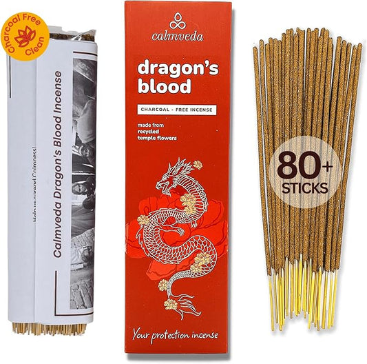 Peru Dragons Blood Incense Sticks - (80 Scented Sticks) Charcoal Free, Made from Upcycled Flowers | Sweet, Spicy & Ambery Notes | Protection Incense Sticks for Bad Energy Cleansing (Sangre de Grado)