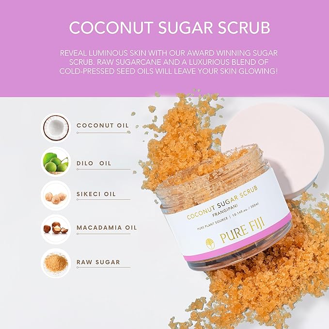 Pure Fiji Coconut Sugar Body Scrub, Frangipani (10.14 Oz /300ml) - Bloomnest