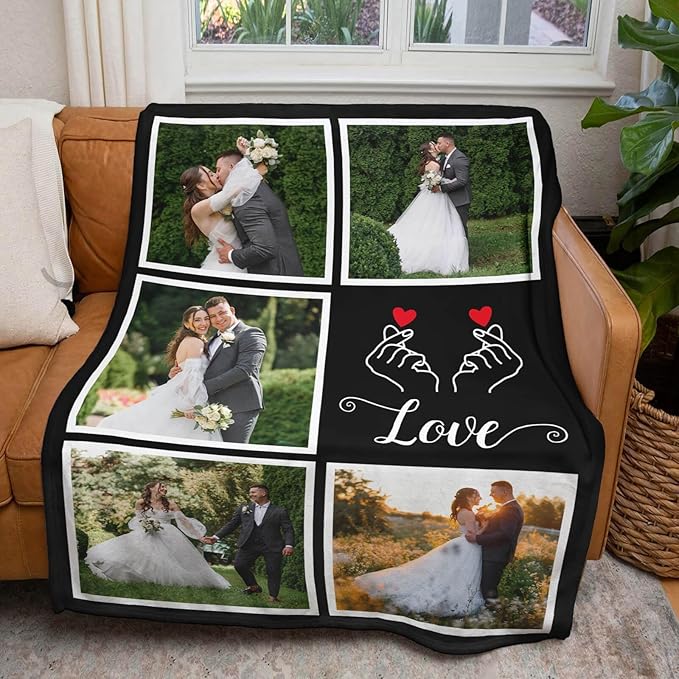 Personalized Couple Gifts for Boyfriends Girlfriends, Custom Blankets with Photos, Personalized Blanket with Photos & Text, Personalized Photo Blankets, Personalized Gifts for Valentines, Anniversary - Bloomnest