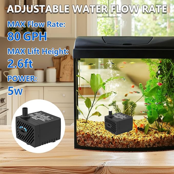 80GPH 2Packs Mini Submersible Water Pump, Small Fountain Pump for Ponds, Aquariums, Fish Tanks, Tabletop Fountains, Pet Fountains, Water Features - Bloomnest