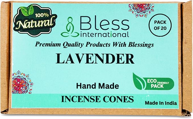 Bless International Lavender 100%-Natural-Incense-Cones Handmade-Hand-Dipped Organic-Chemicals-Free for-Purification-Relaxation-Positivity-Yoga-Meditation The-Best-scents (20 Count) BlessInternational