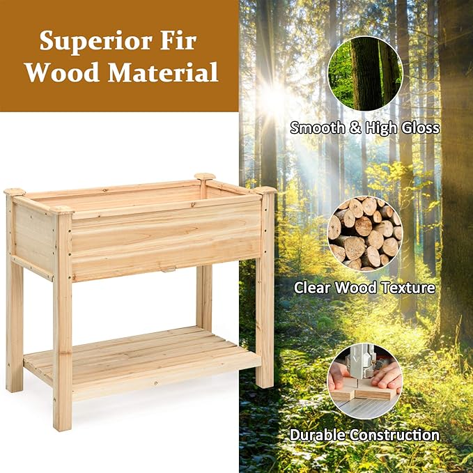 S AFSTAR Raised Garden Bed with Storage Shelf, Elevated Cedar Wood Planter Box with Legs, Outdoor Gardening Planting Bed for Vegetables Flower Herb Grow, Great for Backyard Patio Lawn - Bloomnest