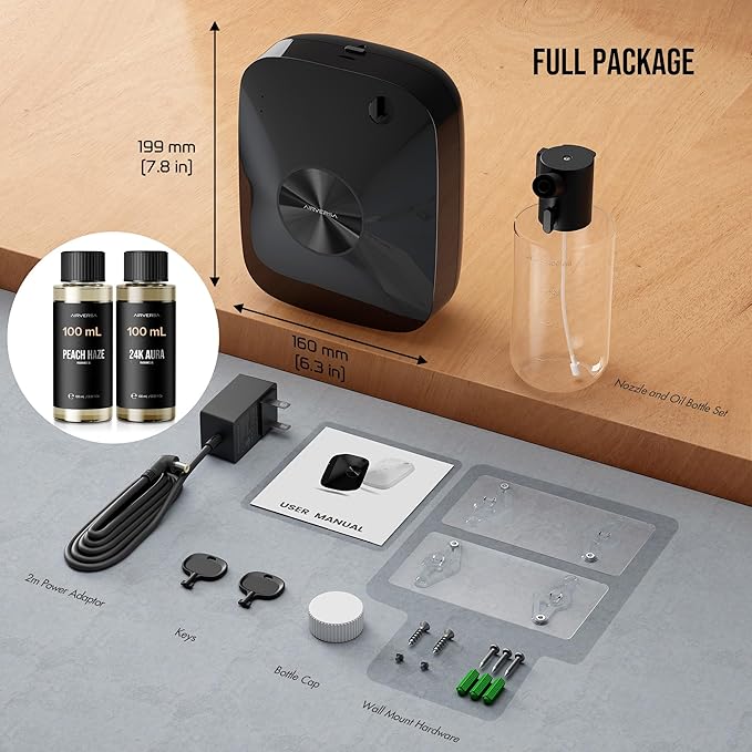 Airversa Smart Waterless Essential Oil Diffuser, 400mL Capacity with 200mL Fragrance Scent Oils, Up to 2000 sq ft Aromatherapy Scent Air Machine for Large Room and Commercial Use, ANA Black Kit - Bloomnest
