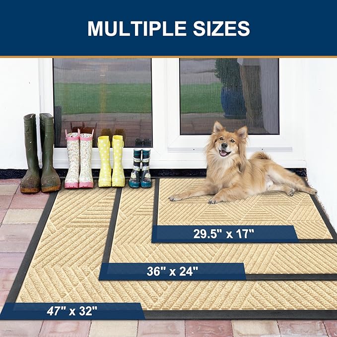 Smiry Front Door Mat Outside Entrance, Heavy Duty Sturdy Natural Rubber Doormat, Trap Dirt and Moisture, Easy Clean Low Profile Mats for Indoor Outdoor Entry, Irregular Triangle (47x32, Beige) - Bloomnest
