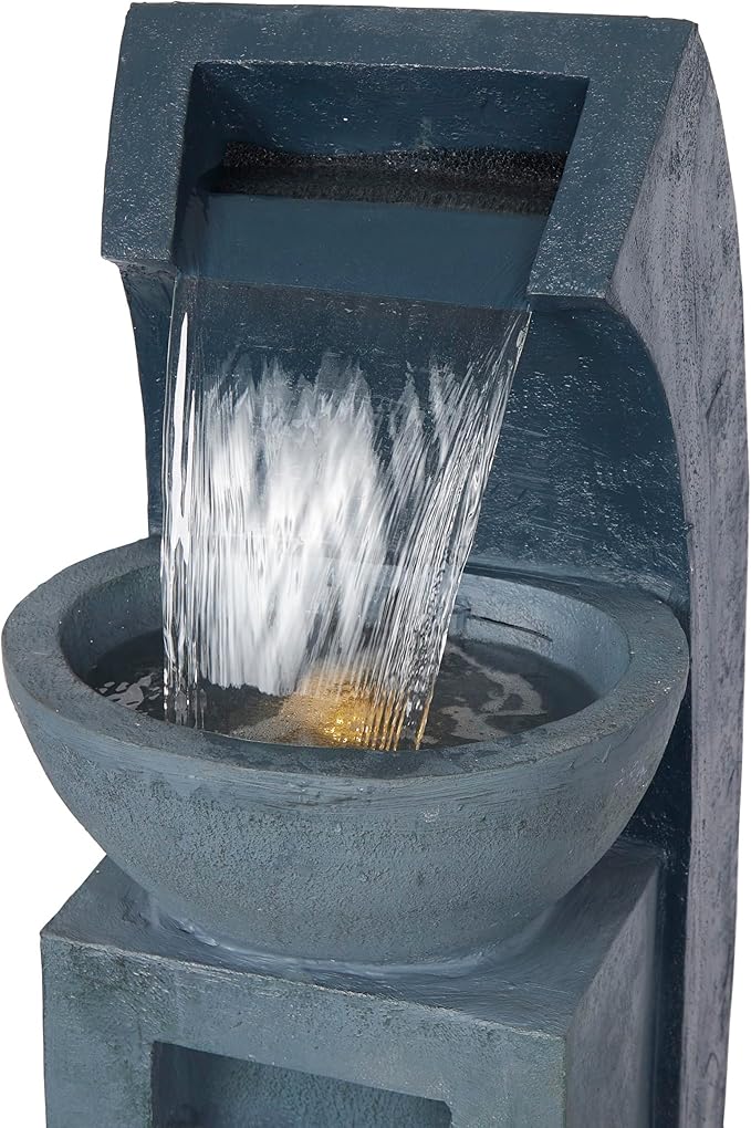 Alpine Corporation TZL380 Outdoor Basin Waterfall Floor Fountain with LED Lights for Garden, Patio, Lawn and Backyard Decor, 41" H, Gray - Bloomnest