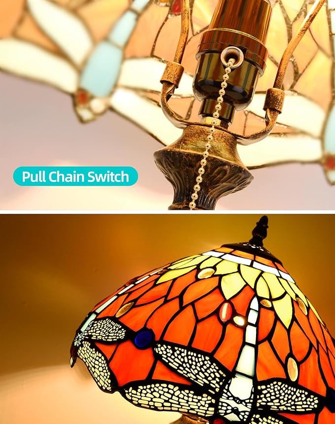 Tiffany Table Lamp, 12-inch Stained Glass Lamp for Living Room, Dining Room, Bedroom, Study Room, Office (Orange Dragonfly) - Bloomnest