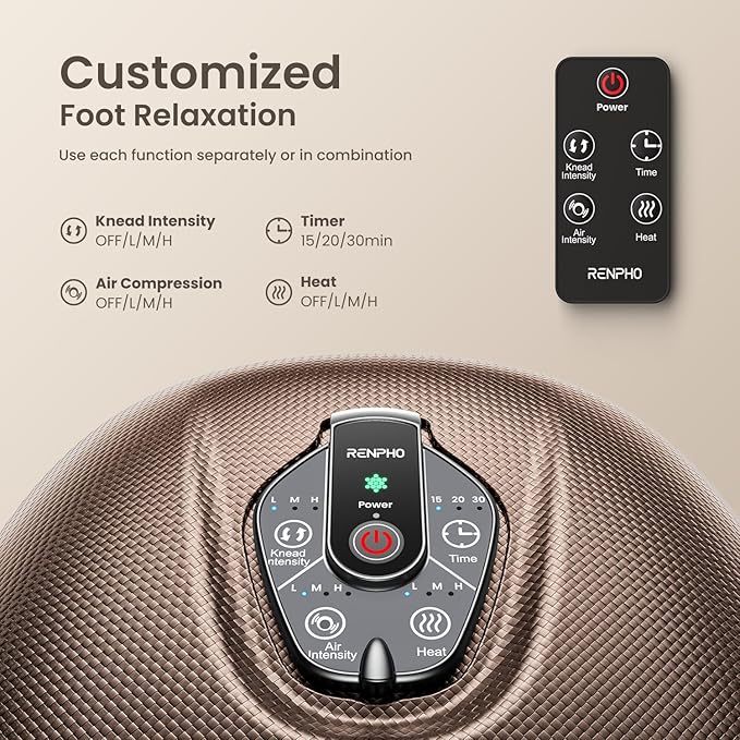 RENPHO Foot Massager Machine with Heat [2026 Upgraded], Shiatsu Foot Massager for Plantar Fasciitis, Birthday Gifts for Women Mom Men Dad, Wireless Control, 2026 New Upgraded, Up to US 12 - Bloomnest