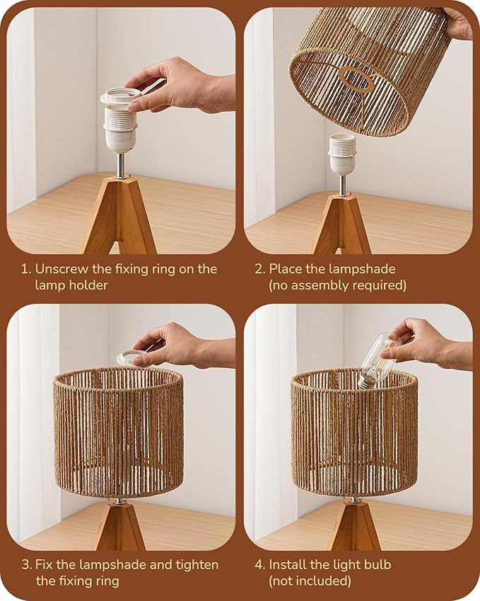 EDISHINE Small Rattan Table Lamp, Wood Tripod Bedside Lamp, Boho Nightstand Lamp for Living Room, End Table, Office, E26 Base, Natural Style - Bloomnest