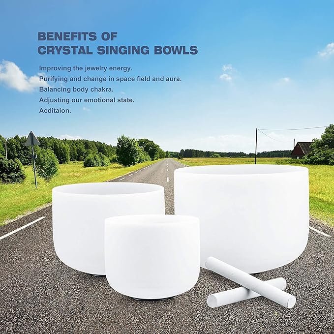 Ryan Dvan 8-12 Inch Set of 3 Forested Quartz Crystal Singing Bowl Chakra Set with Free 1 pc Carrying Case - Bloomnest